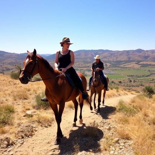 Un grupo de personas montando a caballo por un sendero en la campi&ntilde;a andaluza