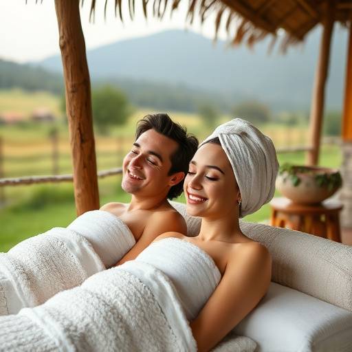 Una pareja disfrutando de un tratamiento de spa en un entorno rural